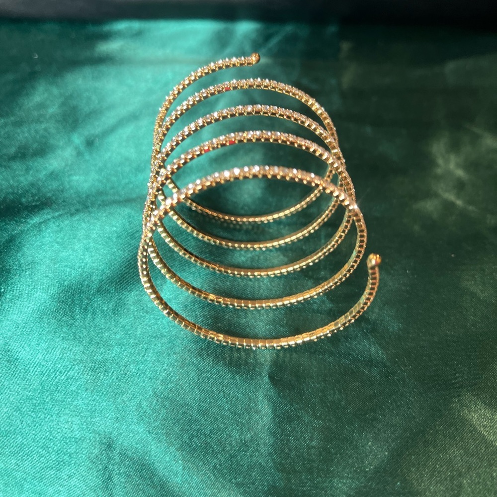 Silver Rhinestone Cuff Bangle Bracelet - Picture 4 of 7
